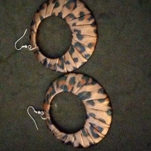 LEOPARD LEATHER HANDMADE DANGLE EARRINGS 3IN